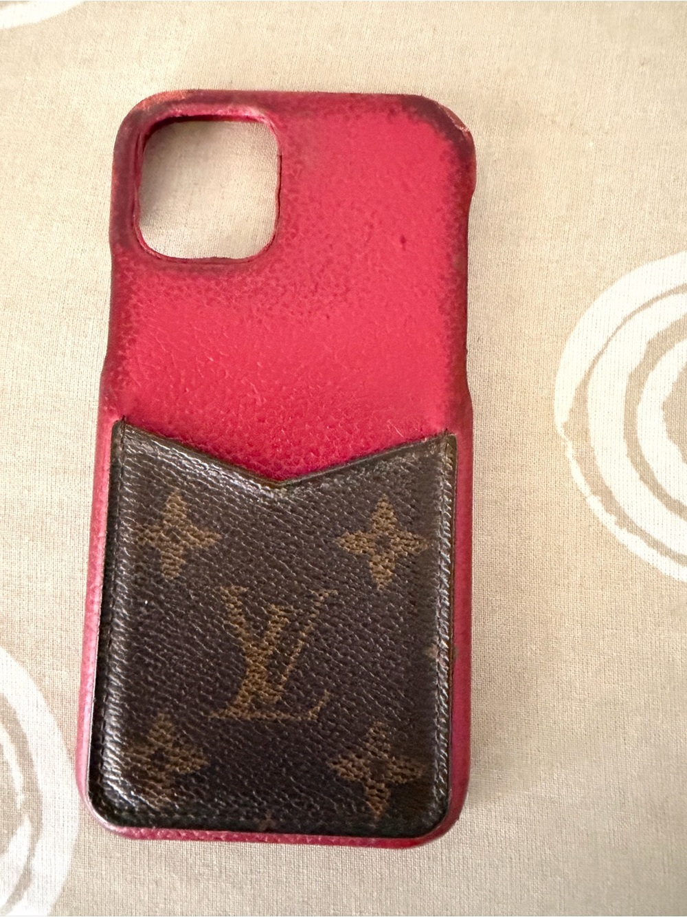 Designer-Inspired Red Leather Phone Case with Brown Card Pocket